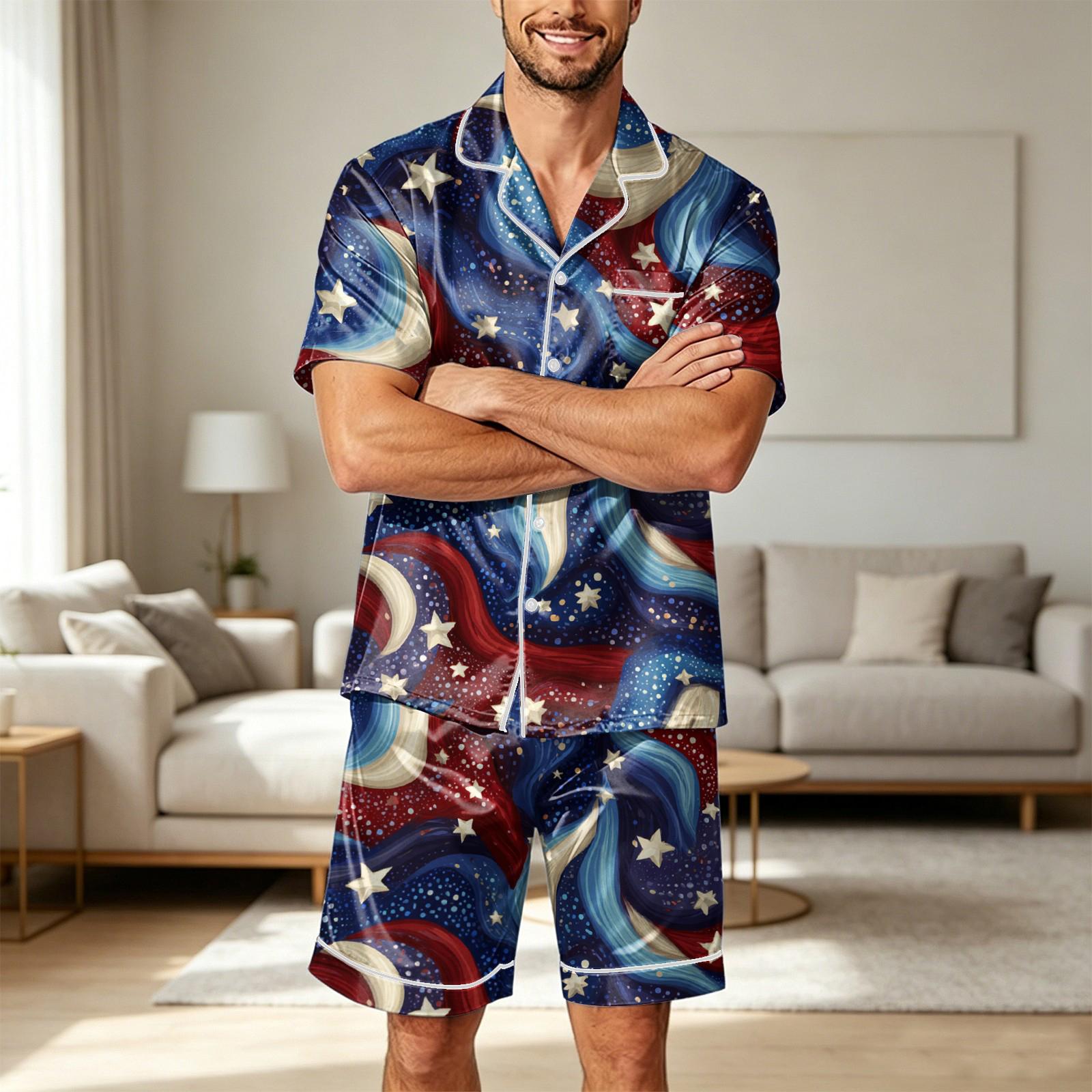 Men Satin Short Sleeve Pajama Set Two Piece Lounge Shirt and Shorts Set with Pockets Soft Lightweight Sleepwear for Home Relaxation L
Men Satin Short Sleeve Pajama Set Two Piece Lounge Shirt and Shorts Set with Pockets Soft Lightweight Sleepwear for Home Relaxation L