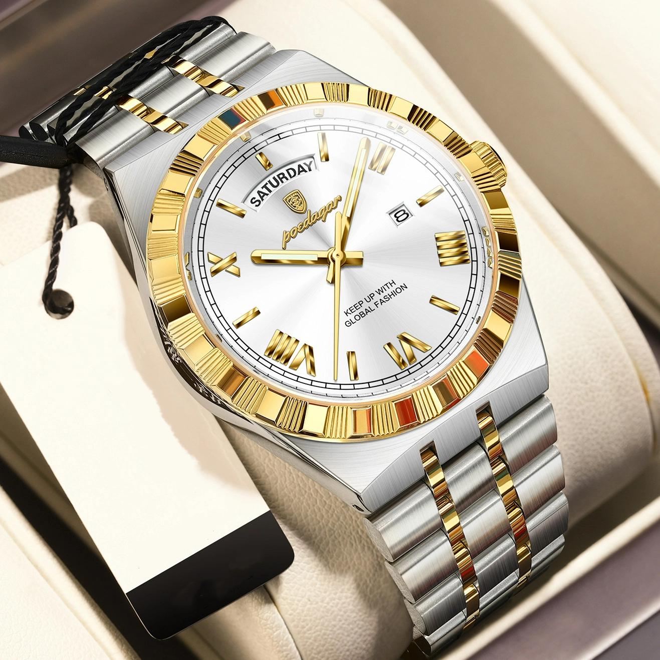 POEDAGAR Luxury Business Man Watch Week Date Waterproof Luminous Watches For Men Stainless Steel Quartz Men s Fashion Wristwatch золотий/білий
POEDAGAR Luxury Business Man Watch Week Date Waterproof Luminous Watches For Men Stainless Steel Quartz Men s Fashion Wristwatch золотий/білий