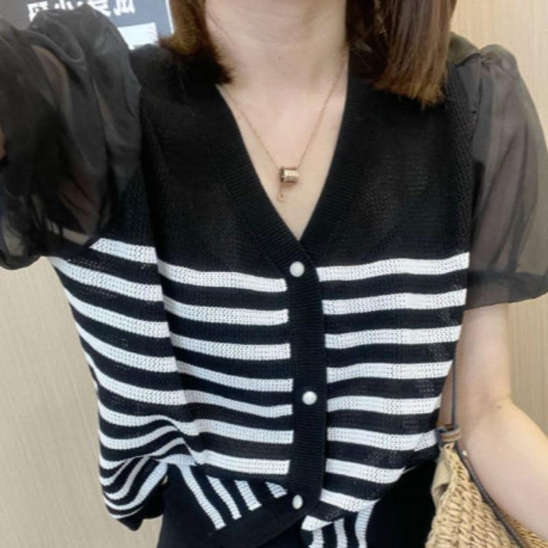 New Versatile Slim Fashion Design Striped Gauze Sleeves Hollow Casual Knitted Pullover Small Fragrance Top Ins OneSize чорний
New Versatile Slim Fashion Design Striped Gauze Sleeves Hollow Casual Knitted Pullover Small Fragrance Top Ins OneSize чорний
