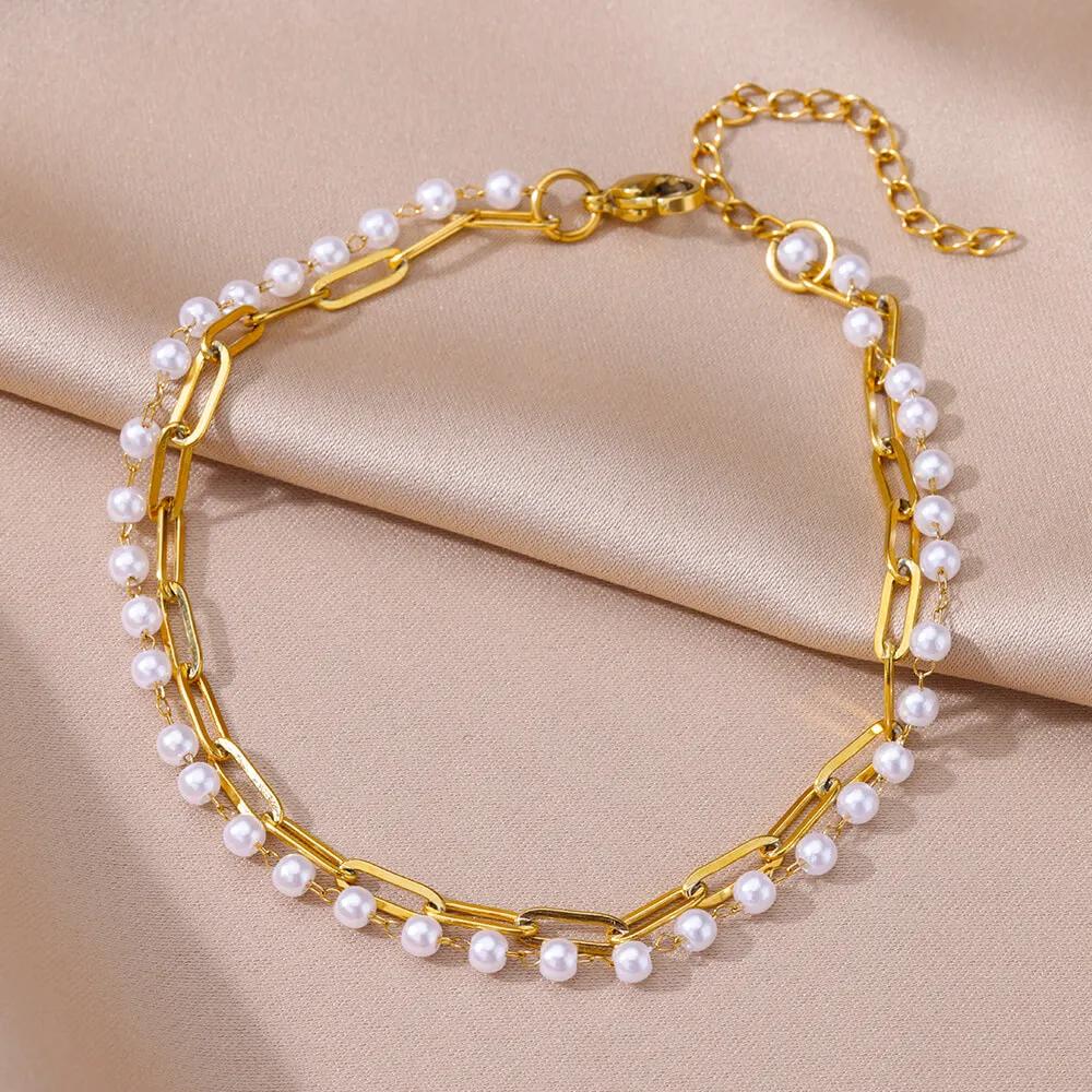 New Fashion Pearl Anklets For Women Gilrs Gold Color Stainless Steel Double Layer Snake Chain Anklet Foot Leg Summer Jewelry
New Fashion Pearl Anklets For Women Gilrs Gold Color Stainless Steel Double Layer Snake Chain Anklet Foot Leg Summer Jewelry