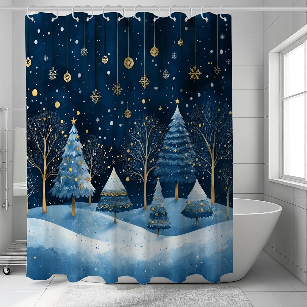 Winter Wonderland Shower Curtain - Blue Snowy Forest, Golden Stars & Hanging Ornaments For Festive Bathroom Decor W60H190(CM)-1 Pcs
Winter Wonderland Shower Curtain - Blue Snowy Forest, Golden Stars & Hanging Ornaments For Festive Bathroom Decor W60H190(CM)-1 Pcs
