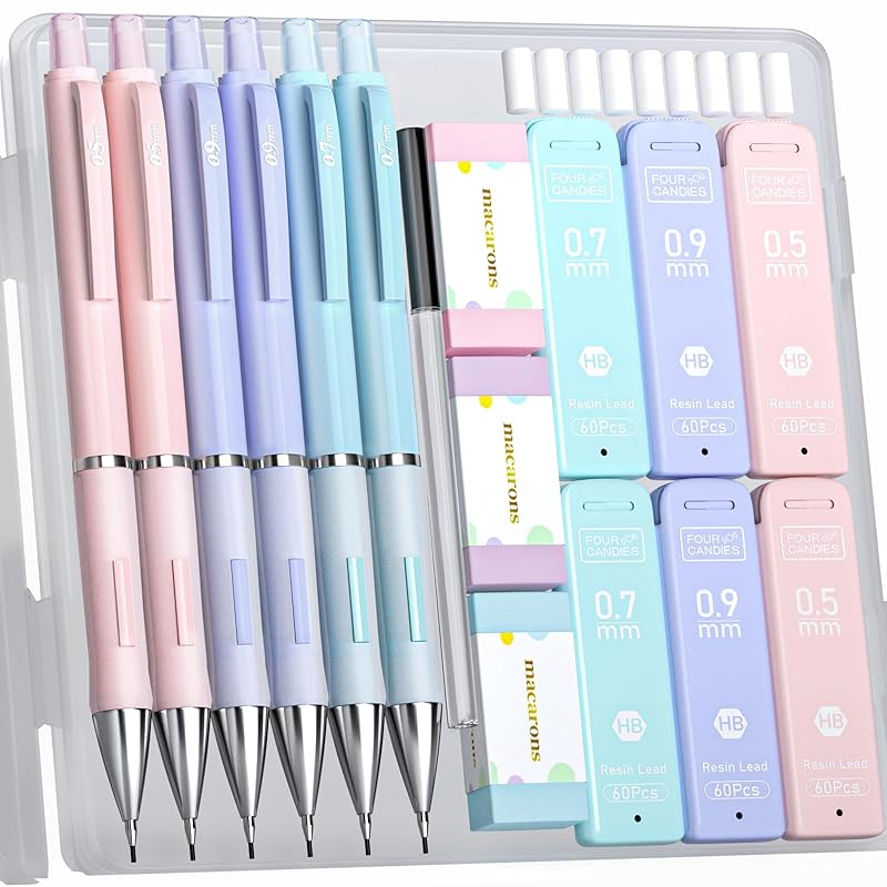 Four Candies pastel mechanical pencil set 0.5 mm & 0.7 & mm & 0.9 mm (2 pieces each) cute mechanical pencil Fashionable HB sharp lead With eraser
Four Candies pastel mechanical pencil set 0.5 mm & 0.7 & mm & 0.9 mm (2 pieces each) cute mechanical pencil Fashionable HB sharp lead With eraser