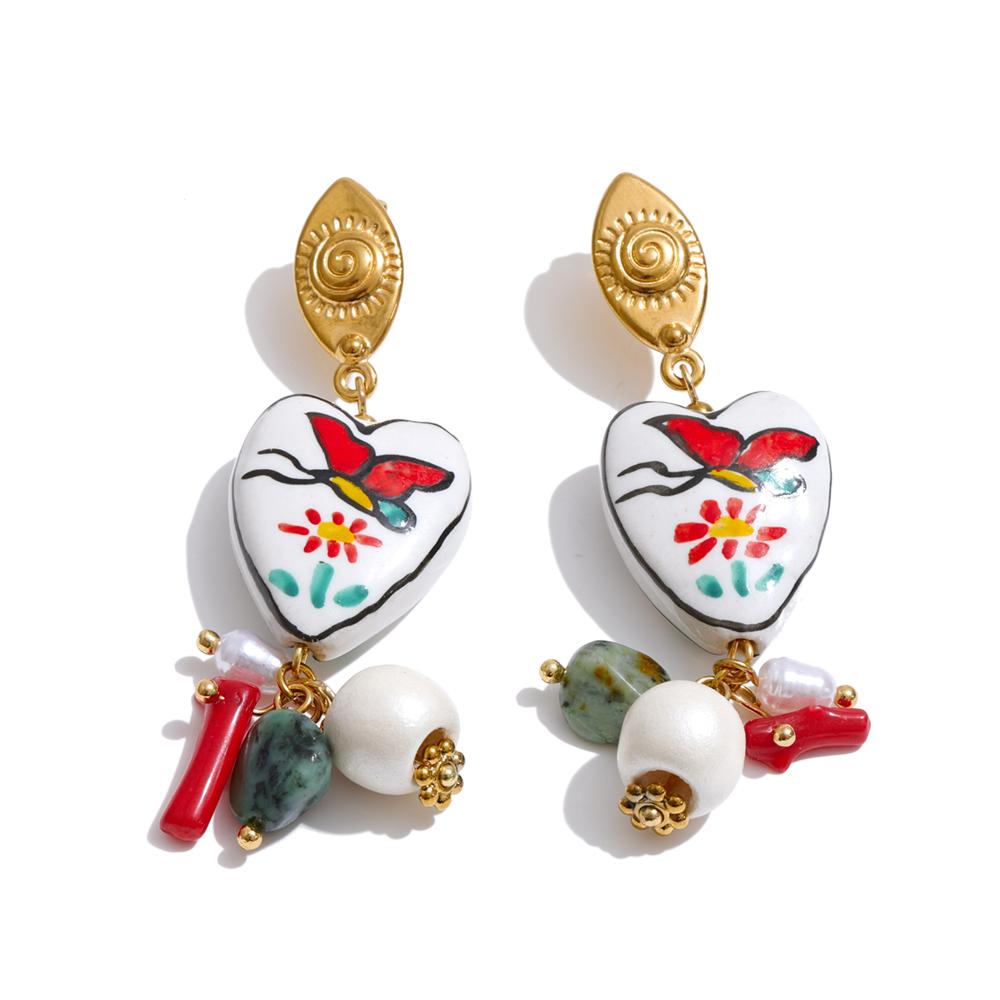 Yhpup Exclusive Design Stainless Steel Ceramic Heart Pearl Stone Drop Charm Earrings Fashion Chic New Arrivals French Jewelry
Yhpup Exclusive Design Stainless Steel Ceramic Heart Pearl Stone Drop Charm Earrings Fashion Chic New Arrivals French Jewelry