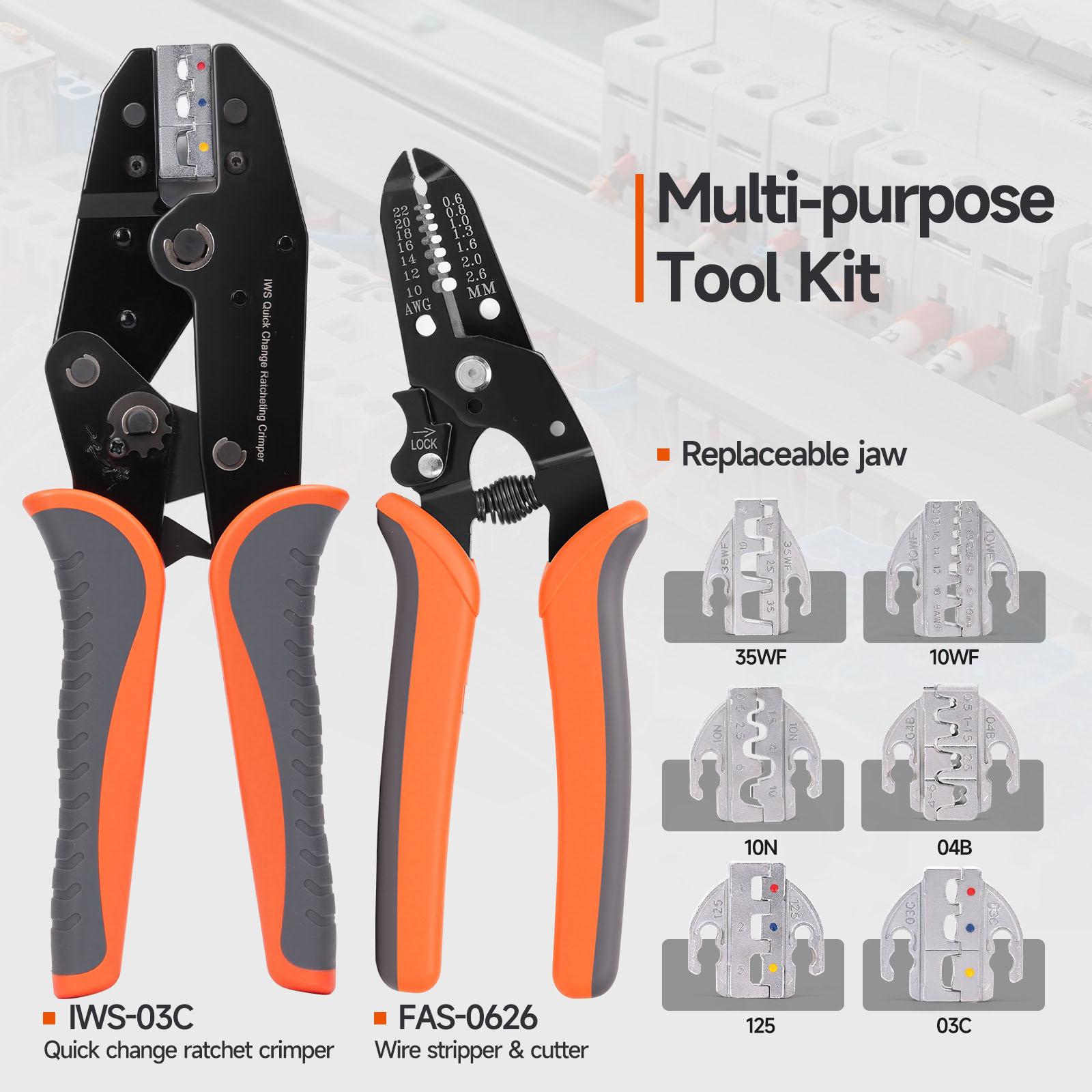 Multipurpose Ratchet Crimper Crimping Tool Set With Interchangeable Dies For Heat Shrink Butt Splices And Cable Lugs 1
Multipurpose Ratchet Crimper Crimping Tool Set With Interchangeable Dies For Heat Shrink Butt Splices And Cable Lugs 1