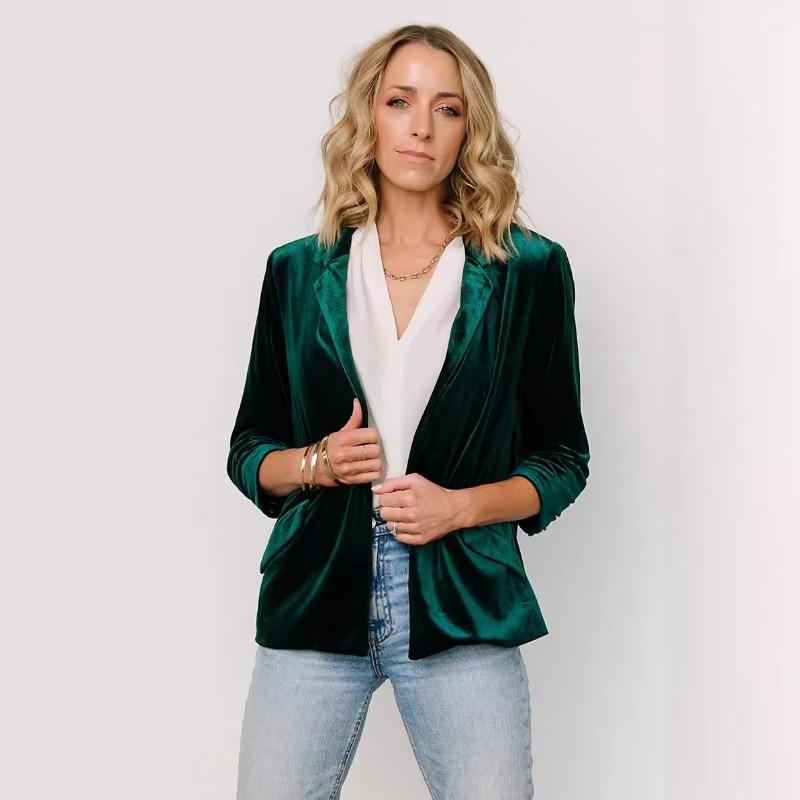 Женские осенние куртки из золотистого бархата, зимний пиджак с косыми карманами и отложным воротником, длинный рукав, костюм-блейзер XXL темно-зеленого
Женские осенние куртки из золотистого бархата, зимний пиджак с косыми карманами и отложным воротником, длинный рукав, костюм-блейзер XXL темно-зеленого