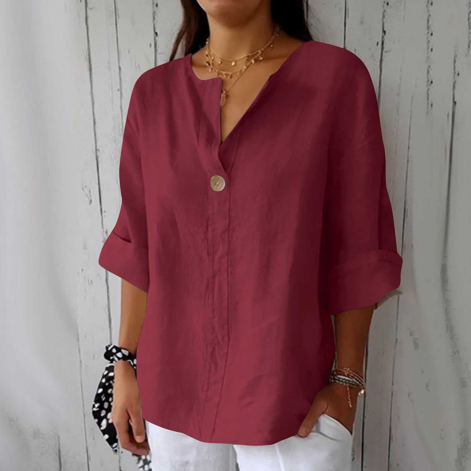 Women’s Linen Long Sleeve Button Front Blouse Relaxed Fit V Neck Tunic Top with Rolled Cuffs for Casual Wear XL винний
Women’s Linen Long Sleeve Button Front Blouse Relaxed Fit V Neck Tunic Top with Rolled Cuffs for Casual Wear XL винний