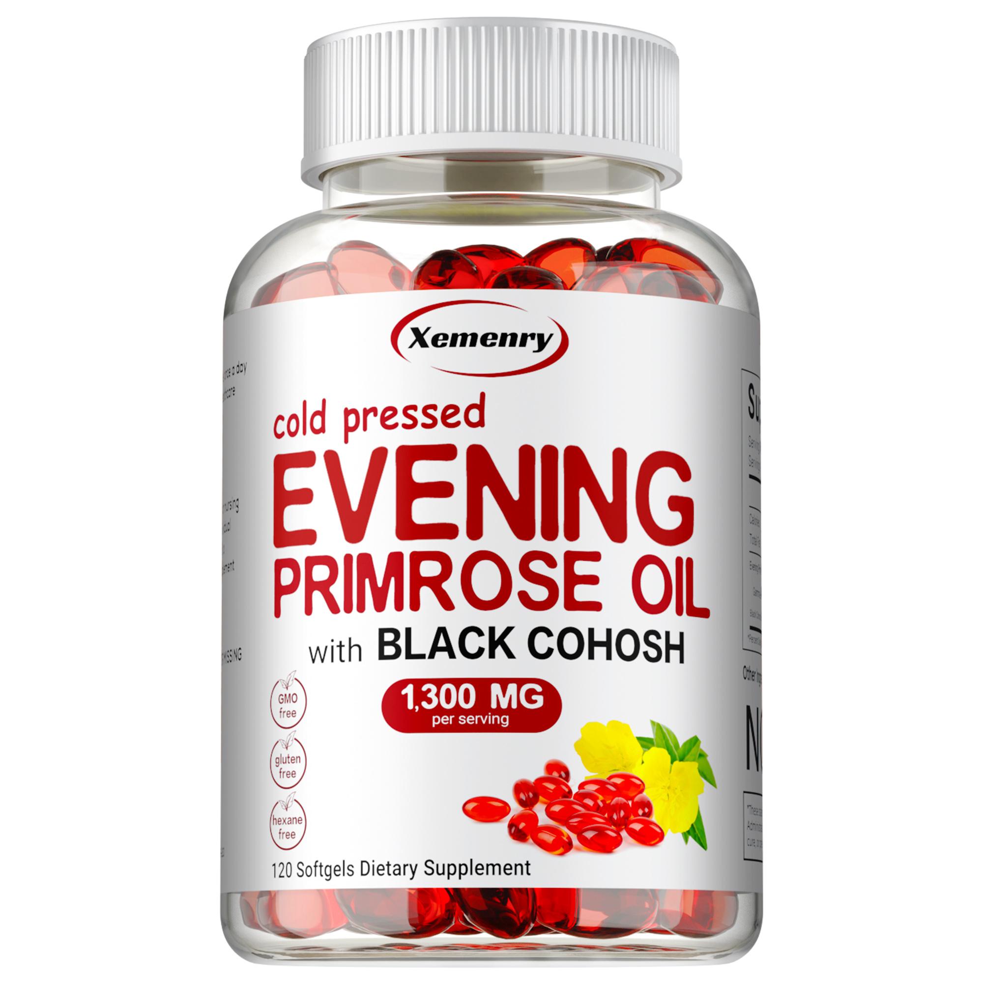 Evening Primrose Oil 1300mg Per Serving, Enhanced with 40mg Black Cohosh Extract, Cold Pressed – 10% Active GLA, Non-GMO, No Gluten 120
Evening Primrose Oil 1300mg Per Serving, Enhanced with 40mg Black Cohosh Extract, Cold Pressed – 10% Active GLA, Non-GMO, No Gluten 120