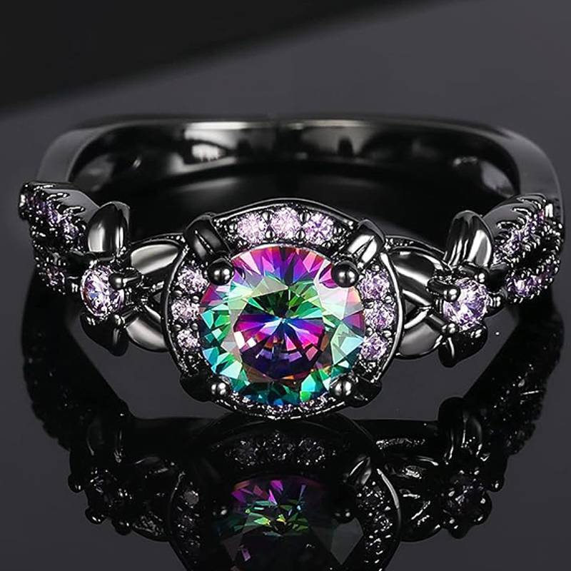 Huitan Women Black Ring Inlaid Bright Multicolored Cubic Zircon for Party Daily Trendy Accessories Unique Design Chic Zircon 6
Huitan Women Black Ring Inlaid Bright Multicolored Cubic Zircon for Party Daily Trendy Accessories Unique Design Chic Zircon 6