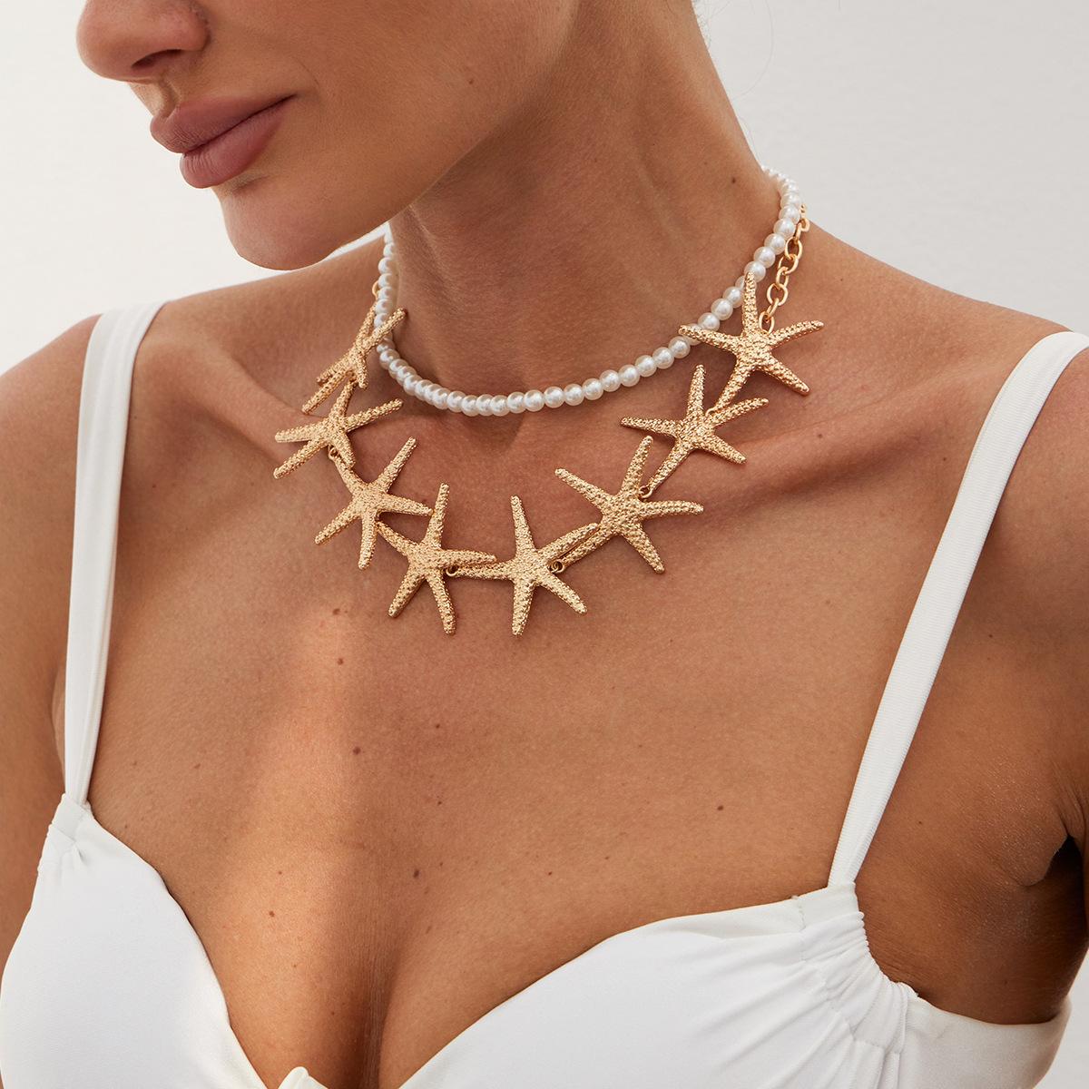 Accessories Ocean Resort Style Starfish Pendant Necklace Temperament Imitation Pearl Beads Stacked Collarbone Chain Women
Accessories Ocean Resort Style Starfish Pendant Necklace Temperament Imitation Pearl Beads Stacked Collarbone Chain Women