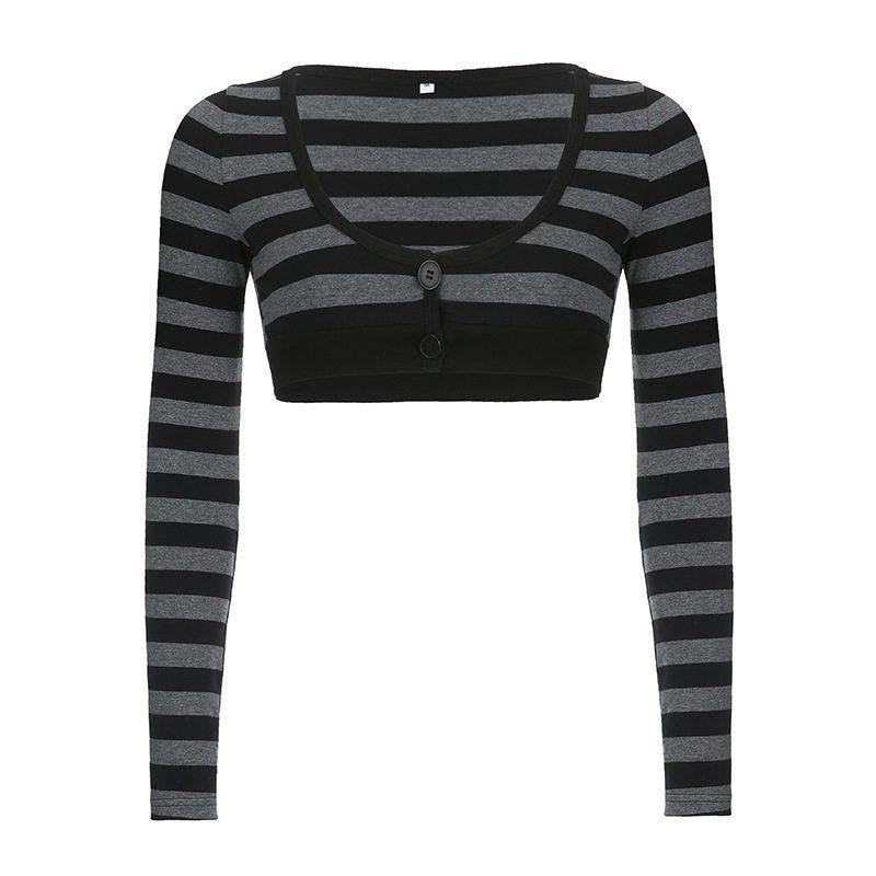 Korean-Style Gentle Style Color-Block Striped Turn-Down Collar Long-Sleeve T-Shirt for Women, New Autumn Slim-Fit Casual Trendy Top Wft25866 Gray S
Korean-Style Gentle Style Color-Block Striped Turn-Down Collar Long-Sleeve T-Shirt for Women, New Autumn Slim-Fit Casual Trendy Top Wft25866 Gray S