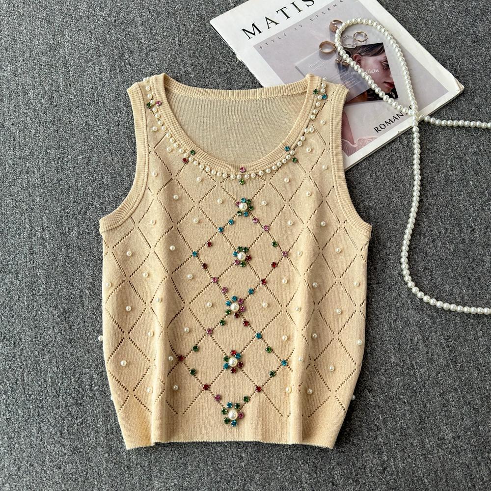 Летний женский O-образный вырез без рукавов роскошный бриллиантовый жемчуг бисер вязаный жилет майка свитер пуловер короткие топы One Size абрикосовый
Летний женский O-образный вырез без рукавов роскошный бриллиантовый жемчуг бисер вязаный жилет майка свитер пуловер короткие топы One Size абрикосовый