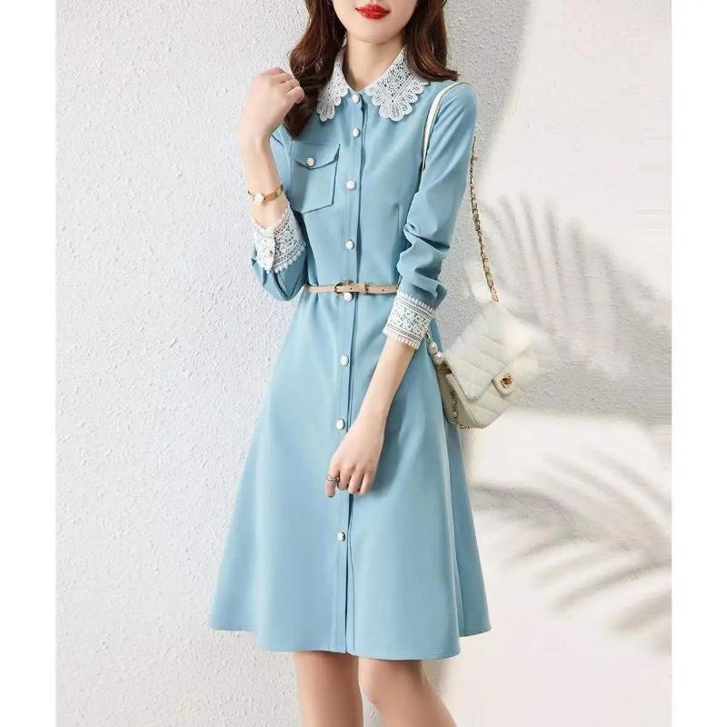 Women s Korean-Style Casual Solid Color Dress Pocket Button Slim Fit Waist-Cinched Lace Patchwork Dress M синій
Women s Korean-Style Casual Solid Color Dress Pocket Button Slim Fit Waist-Cinched Lace Patchwork Dress M синій