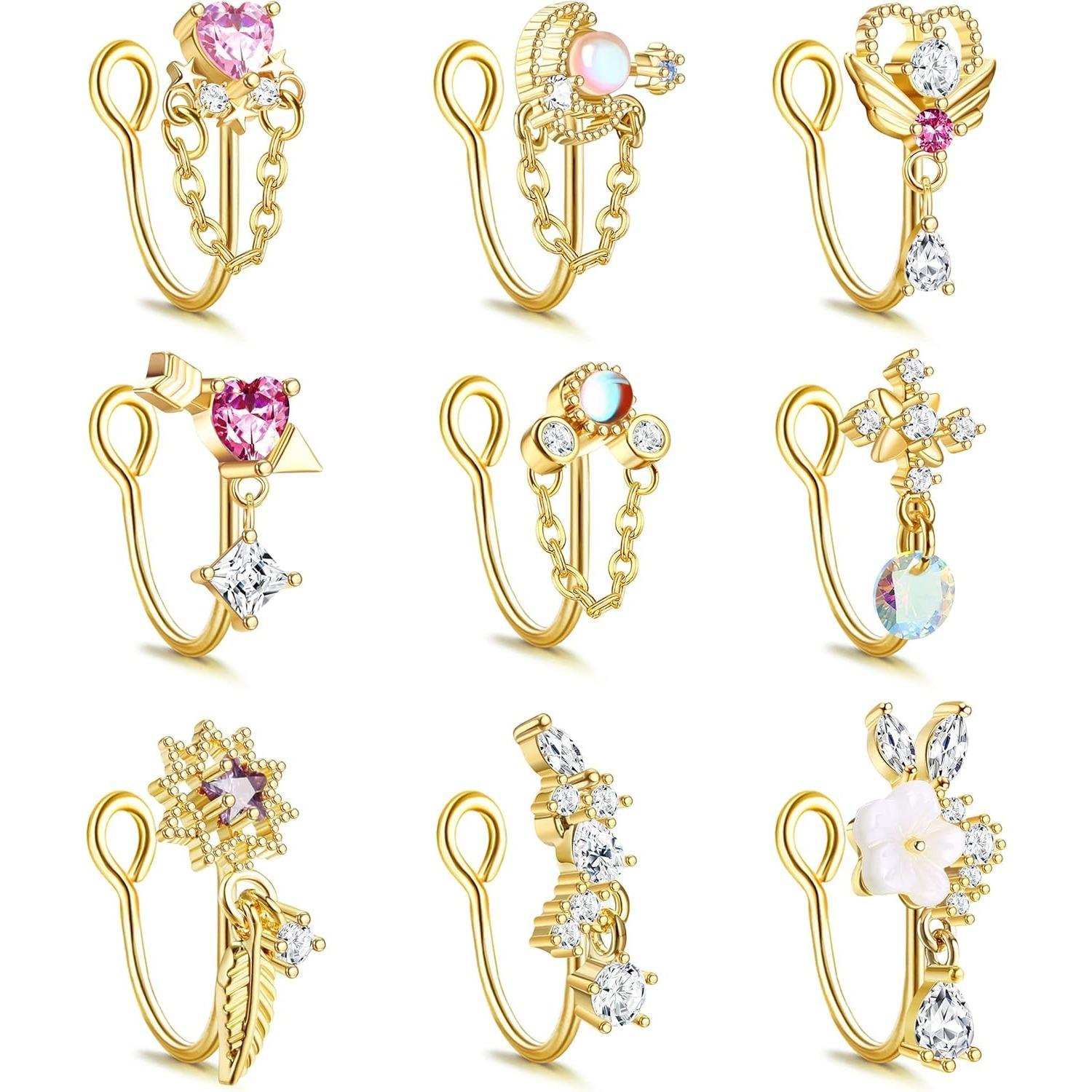 9pcs Fake Nose Rings Dangle Clip on Nose Rings for Women Men Cuffs Faux Rings Non Piercing Jewelry Fake Piercing Curved barbell&Nose Rings & Studs&Face золотий
9pcs Fake Nose Rings Dangle Clip on Nose Rings for Women Men Cuffs Faux Rings Non Piercing Jewelry Fake Piercing Curved barbell&Nose Rings & Studs&Face золотий