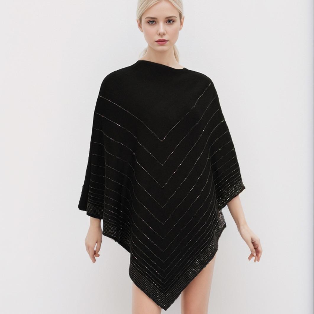 2024 Новый свитер вязаный рукав летучая мышь свободный большой прочный ромбовидный набор черный пояс шаль average size