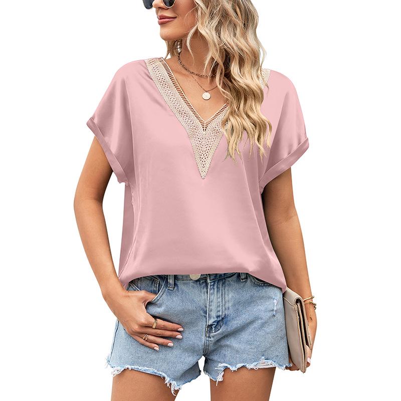 2025 European & American Women s V-neck Satin Lace Short-Sleeve Batwing Top M
2025 European & American Women s V-neck Satin Lace Short-Sleeve Batwing Top M