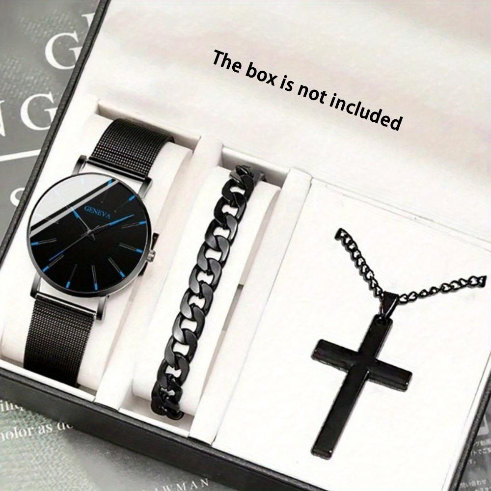 1 шт. Мужские модные кварцевые наручные часы, 1 шт. Браслет, 1 шт. Ожерелье с подвеской в виде креста, мужские деловые ультратонкие черные сетчатые часы с ремешком
1 шт. Мужские модные кварцевые наручные часы, 1 шт. Браслет, 1 шт. Ожерелье с подвеской в виде креста, мужские деловые ультратонкие черные сетчатые часы с ремешком