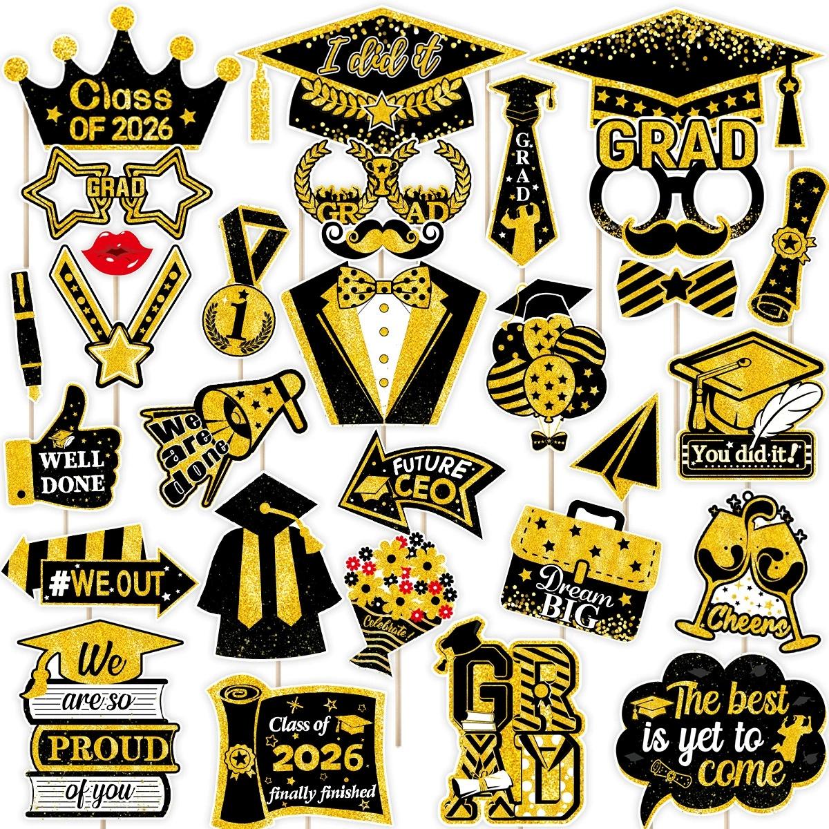 30pcs Black Golden Party Photo Booth Props for Birthday Weddings Graduation Prom New Year Party Supplies Hats Lipstick Tie Crown золотий
30pcs Black Golden Party Photo Booth Props for Birthday Weddings Graduation Prom New Year Party Supplies Hats Lipstick Tie Crown золотий