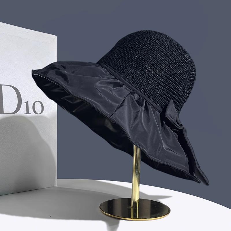 Летняя виниловая шляпа от солнца с бантом, женская полая соломенная шляпа, защита от УФ-лучей, большие поля, защита лица, панама от солнца чёрный