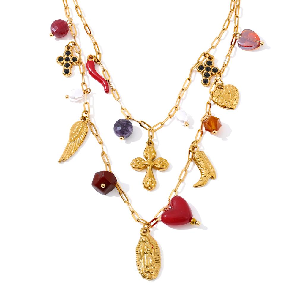 Yhpup Double-Layer Chain Heart Cross Religious Drop Stacking Charm Pendant Necklace 18K Golden Stainless Steel Statement Jewelry
Yhpup Double-Layer Chain Heart Cross Religious Drop Stacking Charm Pendant Necklace 18K Golden Stainless Steel Statement Jewelry