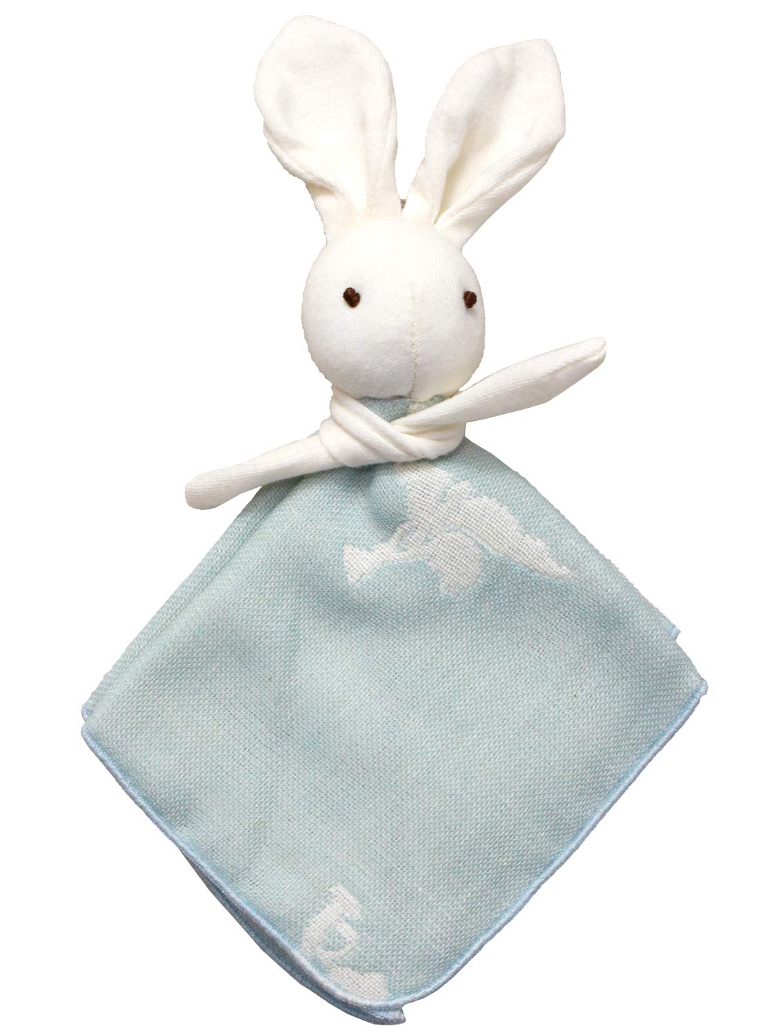 Погремушка Sweet Mommy, Сделано в Японии, Детская погремушка с колокольчиками, Марлевый платочек, Трехслойная марля, Кролик, Подарок на рождение ребенка, Мешочек из органзы, Старый голубой