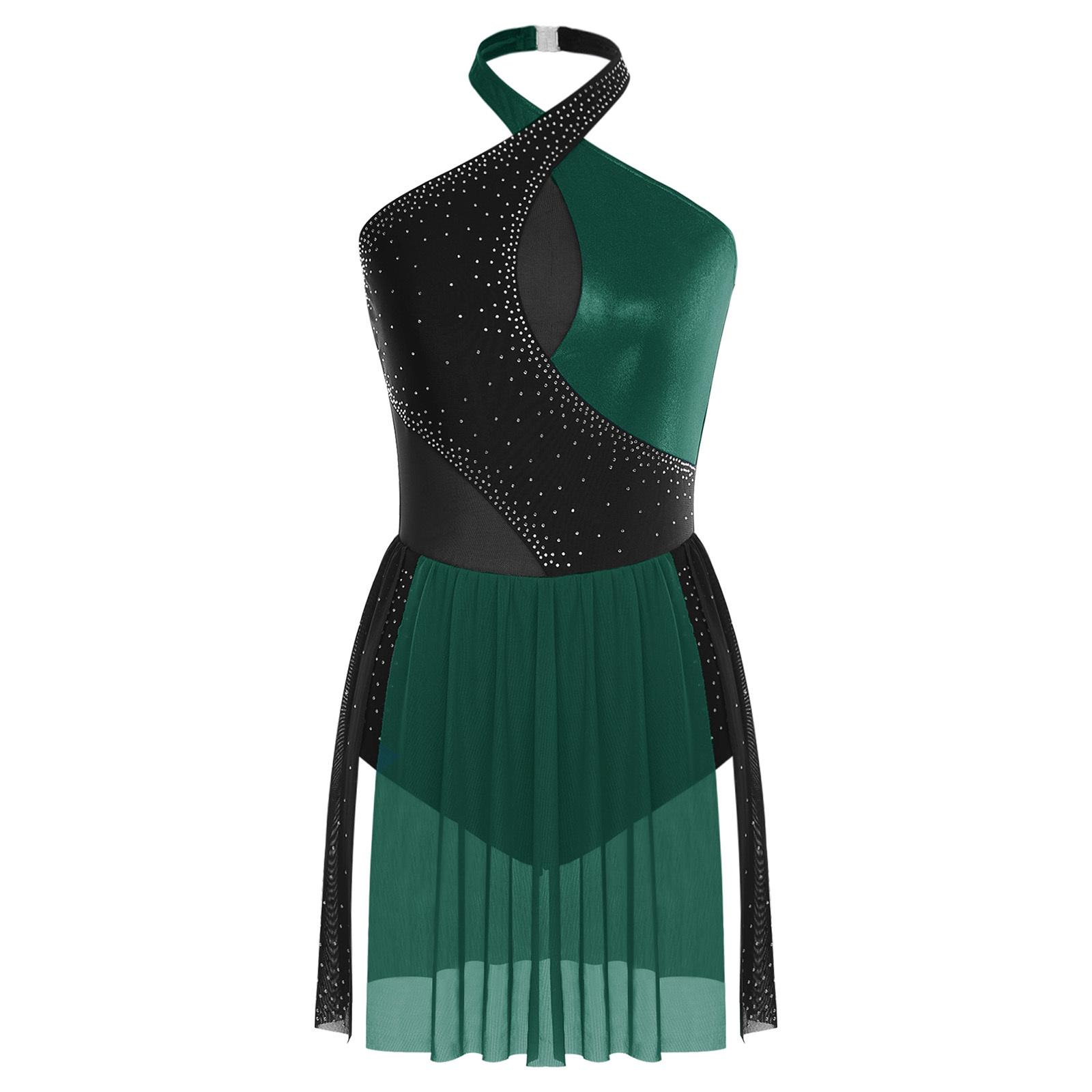 Жіночий купальник для фігурного катання з блискучими стразами та нерівним подолом, суцільний боді-сукня для балету та латиноамериканських танців S темно-зелений колір
Жіночий купальник для фігурного катання з блискучими стразами та нерівним подолом, суцільний боді-сукня для балету та латиноамериканських танців S темно-зелений колір
