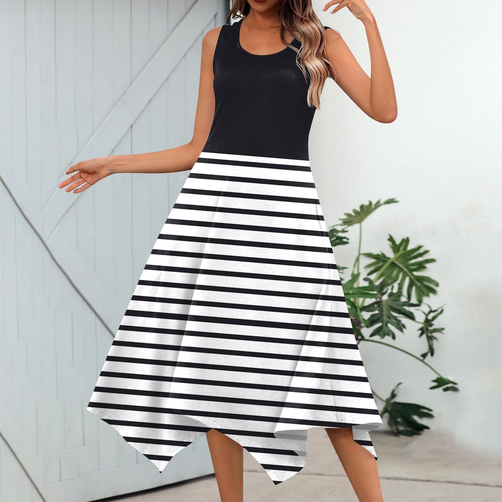 Женское повседневное модное платье миди без рукавов с круглым вырезом и нерегулярным подолом L чёрный