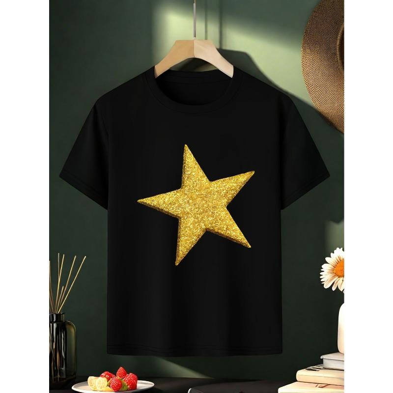 European sizes Shiny Golden Star T-Shirt - A Soft T-Shirt Featuring a Golden Star Pattern, Perfect for Summer Casual Wear. Summer 164cm чорний
European sizes Shiny Golden Star T-Shirt - A Soft T-Shirt Featuring a Golden Star Pattern, Perfect for Summer Casual Wear. Summer 164cm чорний