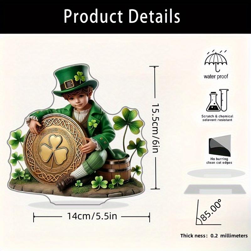 1pc Leprechaun Acrylic Desktop Decor - 2D Flat Printed L-Shaped Design with Golden Four-Leaf Clover Shield, Green Top Hat & Clover Ears - Ideal 14*15.5cm
1pc Leprechaun Acrylic Desktop Decor - 2D Flat Printed L-Shaped Design with Golden Four-Leaf Clover Shield, Green Top Hat & Clover Ears - Ideal 14*15.5cm