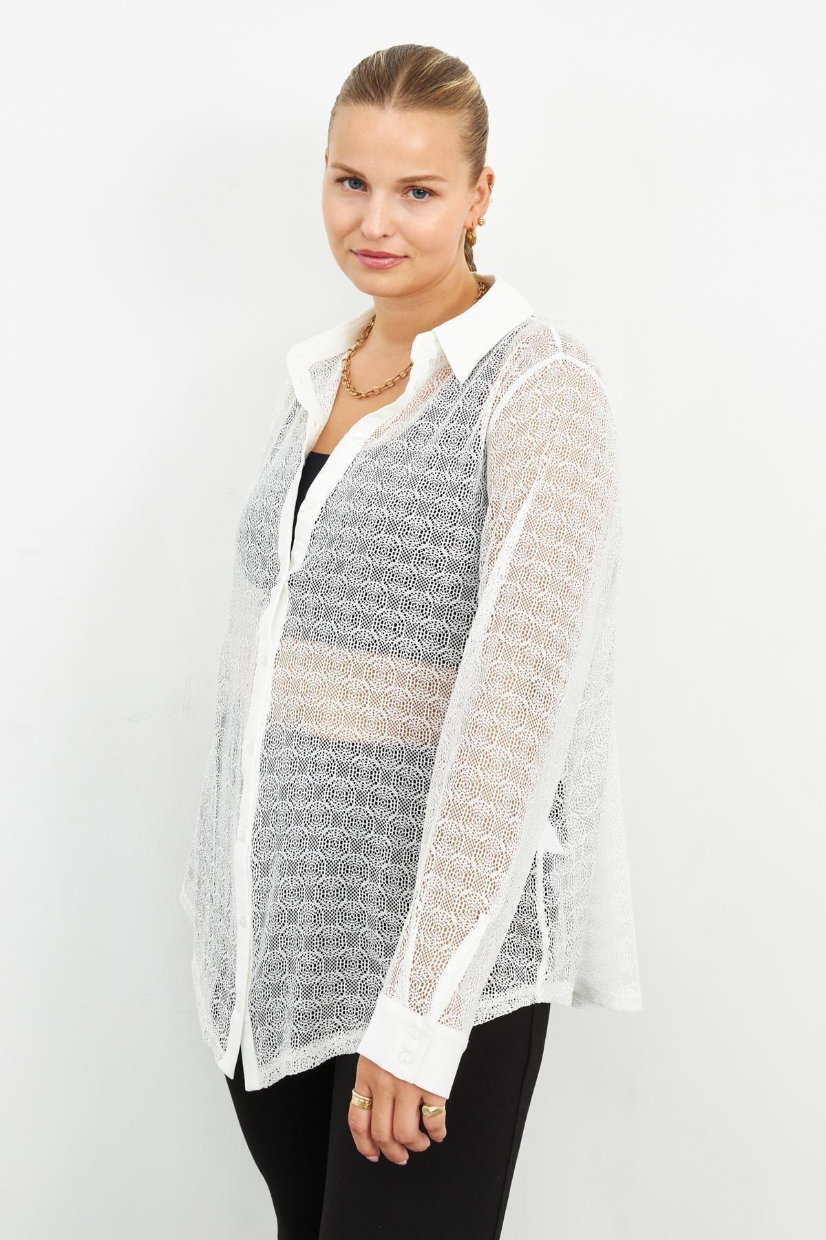 Women s Style Plus Size Shirt Bone Lace Shirt 2XL 
Women s Style Plus Size Shirt Bone Lace Shirt 2XL