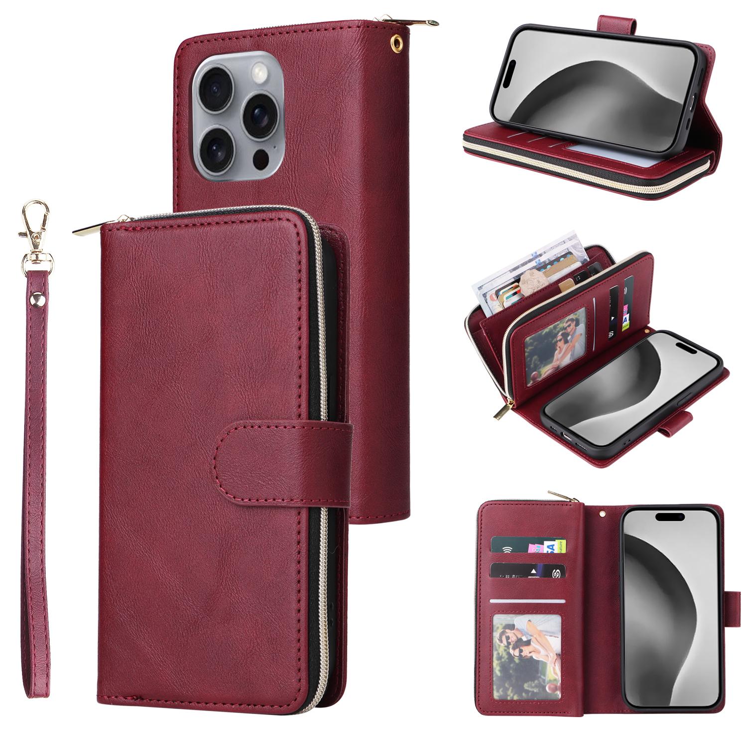 For iPhone 16 Pro Max Case Zipper Leather Phone Cover 9 Card Slots Wine Red
For iPhone 16 Pro Max Case Zipper Leather Phone Cover 9 Card Slots Wine Red