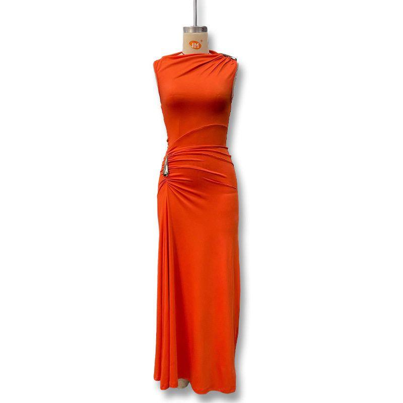Cross-Border New Women s Fashion European and American Style Solid Color Round Neck Metal Embellished Twist Knot Sleeveless Slim Fit Bodycon Dress Orange M
Cross-Border New Women s Fashion European and American Style Solid Color Round Neck Metal Embellished Twist Knot Sleeveless Slim Fit Bodycon Dress Orange M