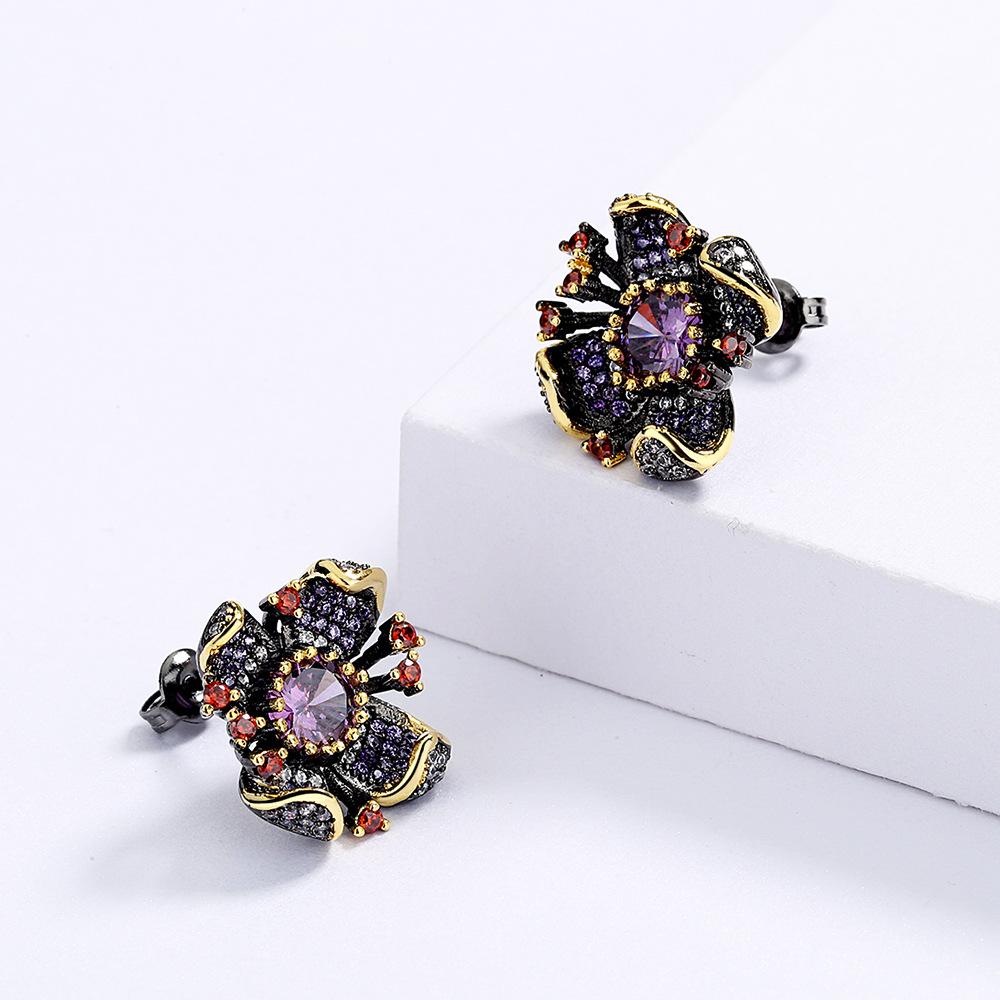 New Personality Flower-Shaped Earrings Fashion Sunflower Purple Zircon Black Gold Earrings Wedding Party Jewelry Gift
New Personality Flower-Shaped Earrings Fashion Sunflower Purple Zircon Black Gold Earrings Wedding Party Jewelry Gift