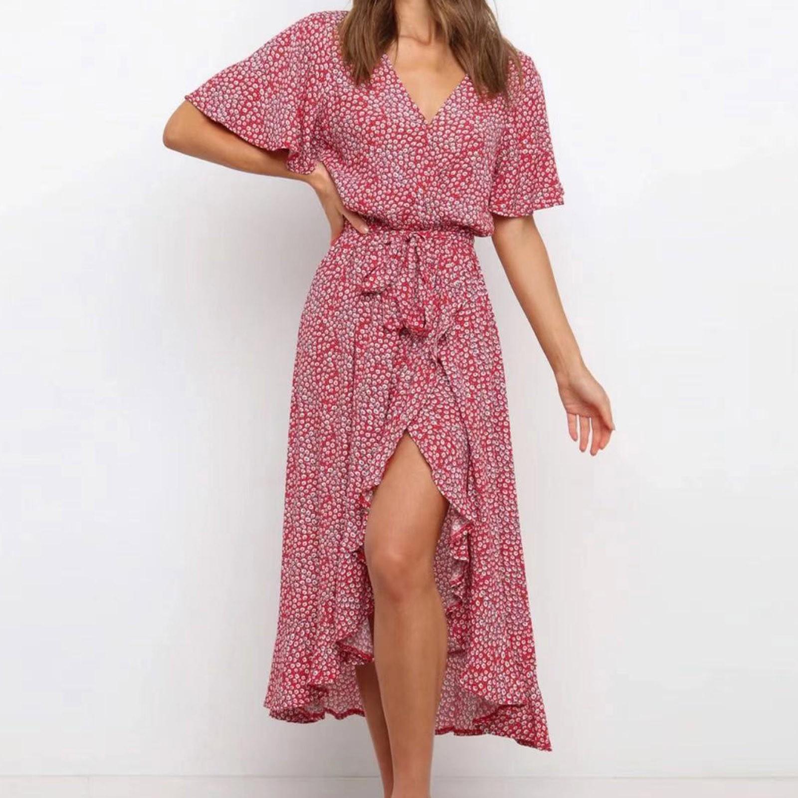 Модное женское длинное платье с v-образным вырезом и коротким рукавом с цветочным принтом и оборками с открытой вилкой и подолом L красный
Модное женское длинное платье с v-образным вырезом и коротким рукавом с цветочным принтом и оборками с открытой вилкой и подолом L красный