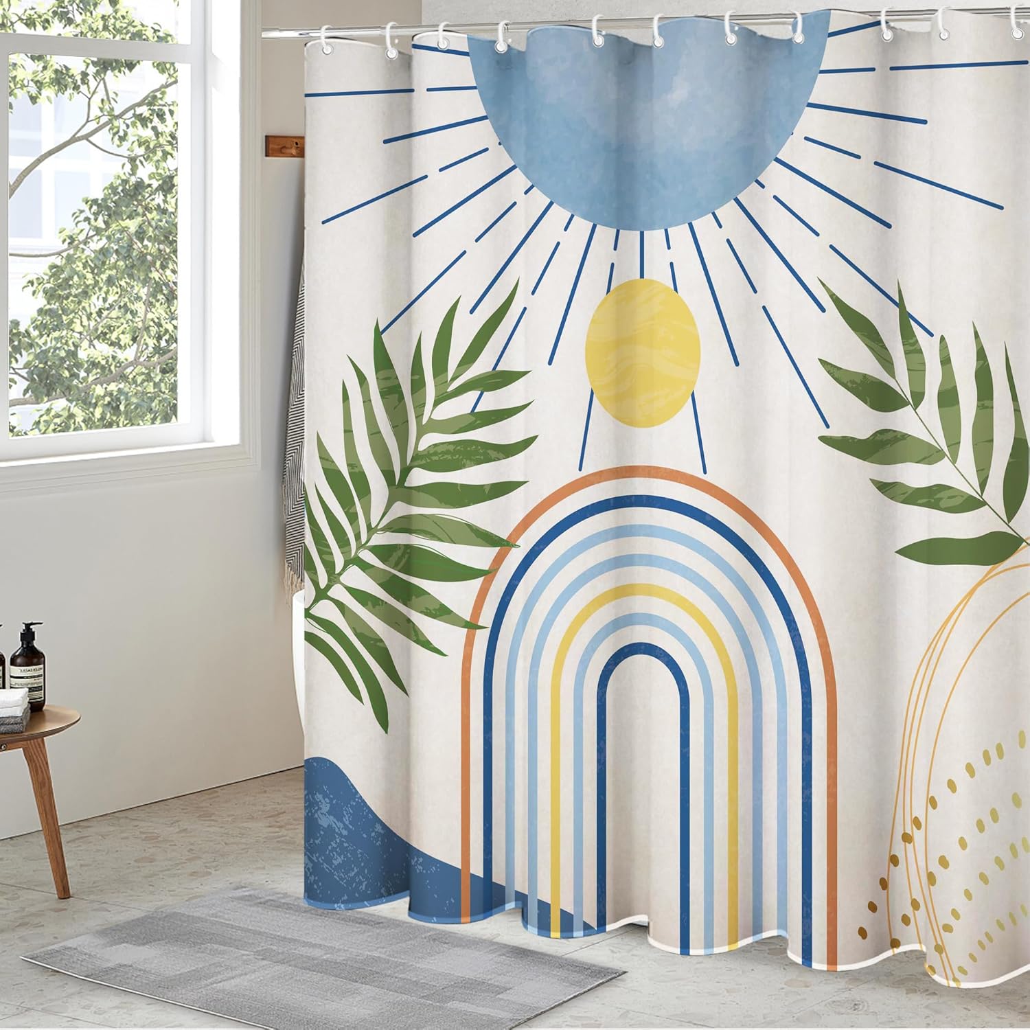 Boho Shower Curtain Set,Arch Sun Design,Minimalistic Leaves Pattern,Waterproof Fabric-12 Hooks(Black and White,72x84) 90x180CM
Boho Shower Curtain Set,Arch Sun Design,Minimalistic Leaves Pattern,Waterproof Fabric-12 Hooks(Black and White,72x84) 90x180CM
