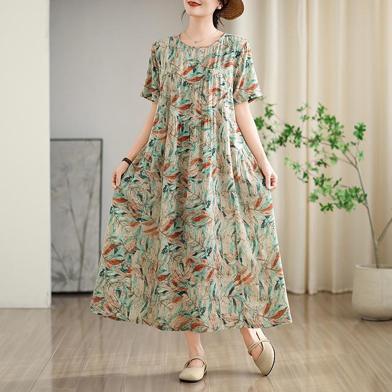 2025 Summer Retro Cotton Linen Patchwork Dress - Women’s Loose Plus Size, Printed Round Neck, Short Sleeve. One Size
2025 Summer Retro Cotton Linen Patchwork Dress - Women’s Loose Plus Size, Printed Round Neck, Short Sleeve. One Size