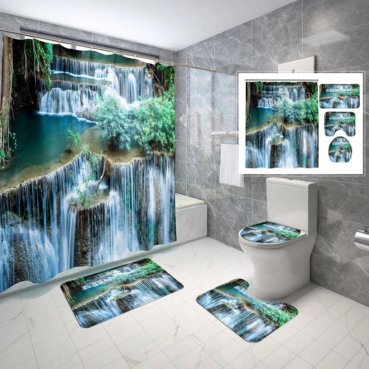 3d Waterfall Shower Curtain Set Natural Landscape Jungle Green Plants Bathroom Curtains With Hook Non -Slip Bath Mat Toilet Cover
3d Waterfall Shower Curtain Set Natural Landscape Jungle Green Plants Bathroom Curtains With Hook Non -Slip Bath Mat Toilet Cover