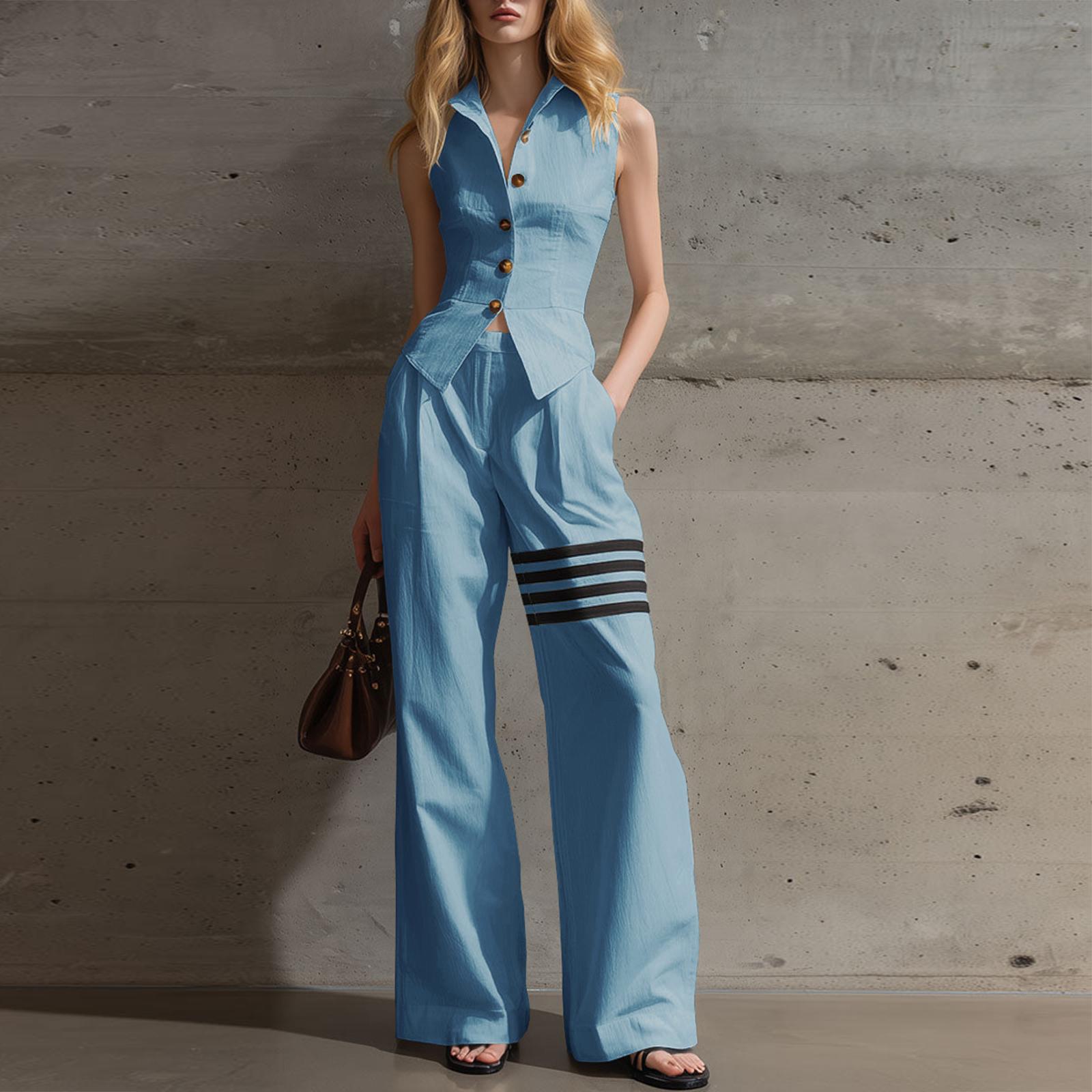 Women s Sleeveless Buckle Tight Waist Shirt Straight Wide Leg Pants Fashion Casual Suit S
Women s Sleeveless Buckle Tight Waist Shirt Straight Wide Leg Pants Fashion Casual Suit S