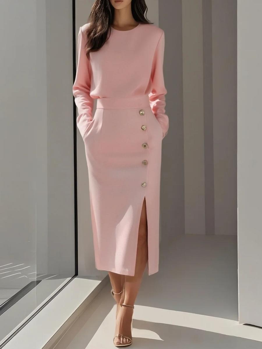 Long Sleeve Solid Color Crew Neck Ruched Waist Buttoned Decoration Pleated Hem Autumn Women s Dress XXL рожевий
Long Sleeve Solid Color Crew Neck Ruched Waist Buttoned Decoration Pleated Hem Autumn Women s Dress XXL рожевий