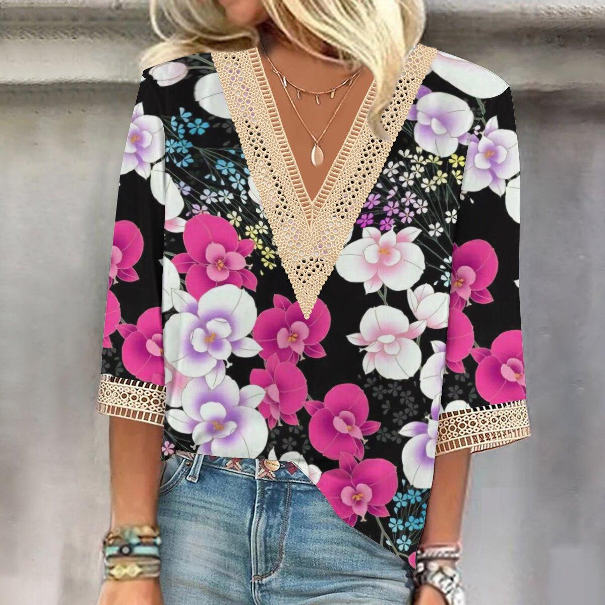 Осень 2023, новая мода, женский повседневный топ с v-образным вырезом и рукавом 3/4 с принтом, большие размеры 
Осень 2023, новая мода, женский повседневный топ с v-образным вырезом и рукавом 3/4 с принтом, большие размеры