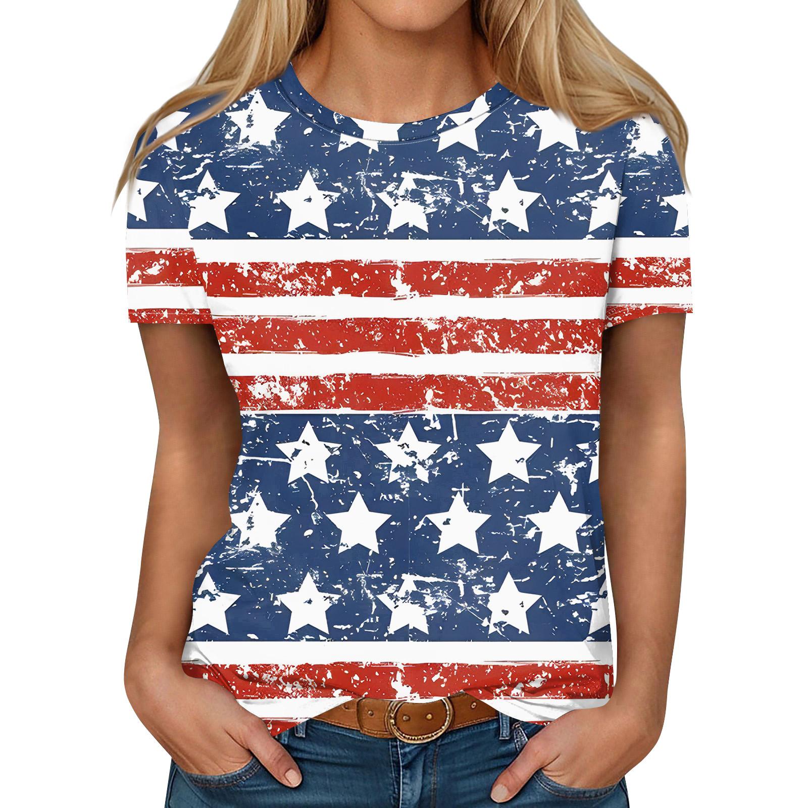 Женская модная повседневная футболка с круглым вырезом и коротким рукавом с принтом ко Дню независимости L
Женская модная повседневная футболка с круглым вырезом и коротким рукавом с принтом ко Дню независимости L