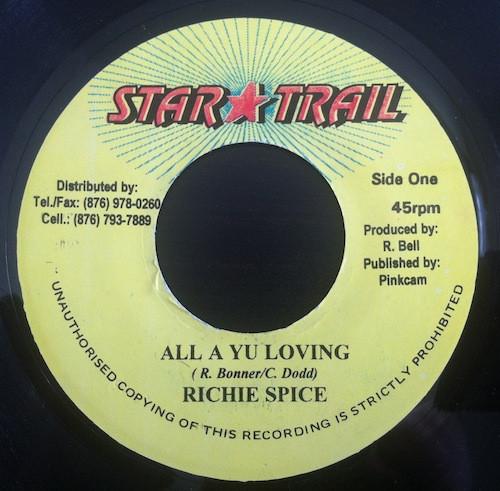 7inch Record RICHIE SPICE - All A Yu Loving NONE Star Trail 2002 Jamaica Reggae, Ska & Dub Used
7inch Record RICHIE SPICE - All A Yu Loving NONE Star Trail 2002 Jamaica Reggae, Ska & Dub Used