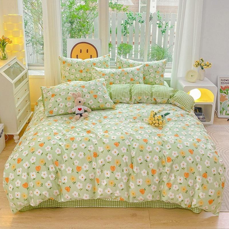 Комплект пододеяльников и наволочек из 100% хлопка разных размеров для украшения спальни, комплект пододеяльников в клетку с фиолетовым цветочным принтом FR-140X200 3pcs