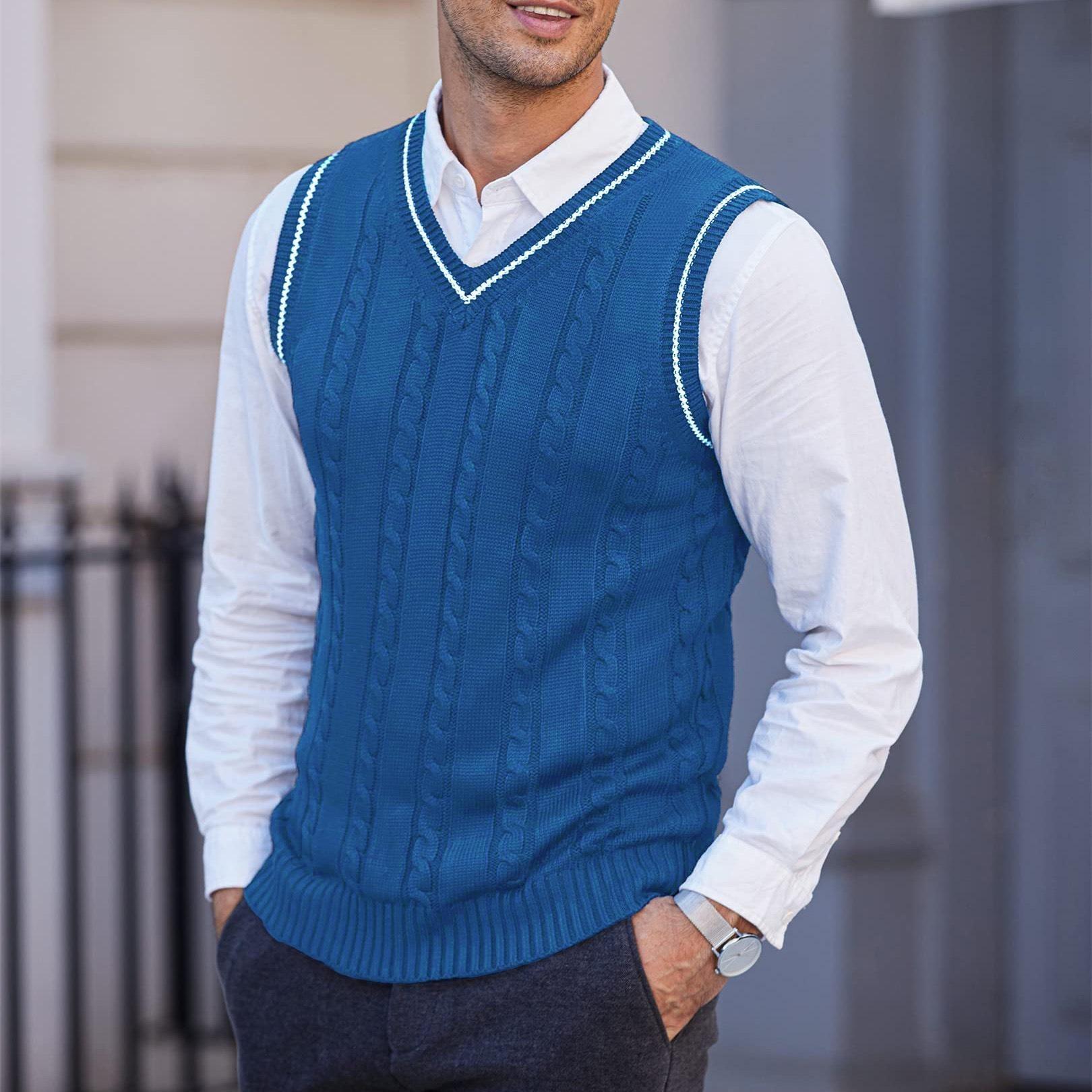 Men s Casual Sleeveless V-Neck Knitted Vest with Cable Knit Pattern - Large S синій
Men s Casual Sleeveless V-Neck Knitted Vest with Cable Knit Pattern - Large S синій