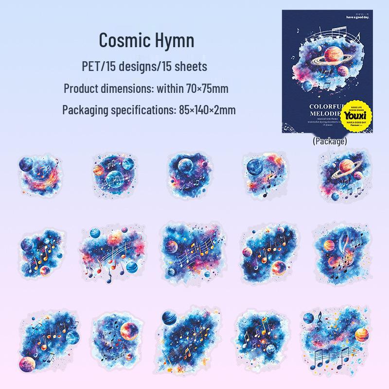 Beautiful Day Watercolor Blending PET Stickers: Colorful Melody Series - 15 Sheets with Musical Notes Theme
Beautiful Day Watercolor Blending PET Stickers: Colorful Melody Series - 15 Sheets with Musical Notes Theme