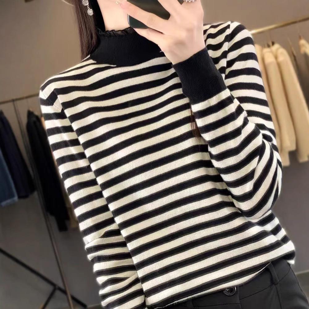 Women s Knitted Striped Base Shirt with Half-High Collar for Autumn/Winter 2024 – Loose, Thickened, and Stylish Inner Wear. M
Women s Knitted Striped Base Shirt with Half-High Collar for Autumn/Winter 2024 – Loose, Thickened, and Stylish Inner Wear. M