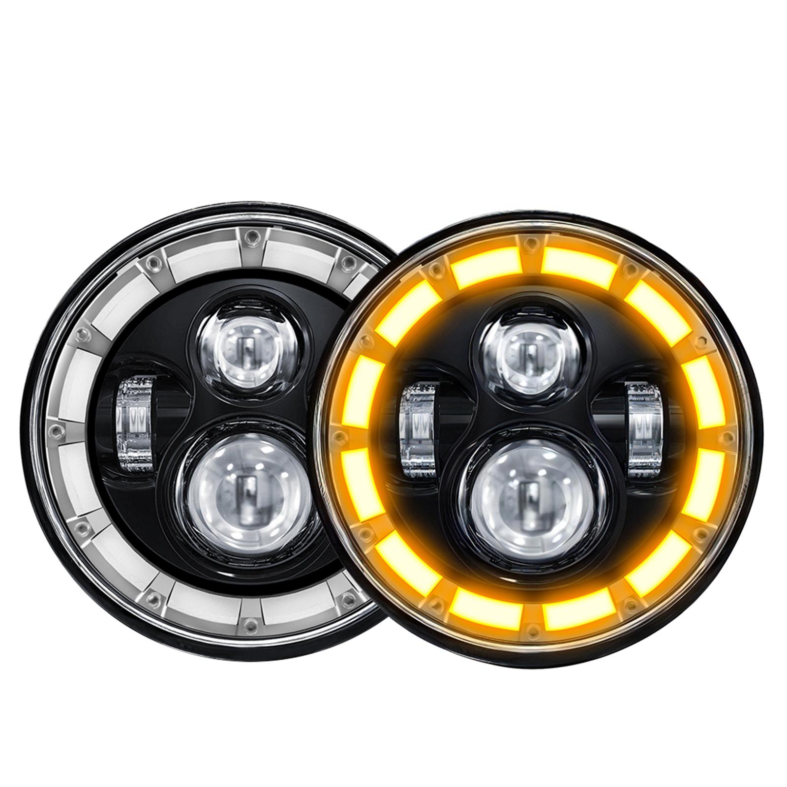 2 шт. 7-дюймовые светодиодные фары, водонепроницаемые круглые фары с дальним и ближним светом, DRL, поворотник для автомобилей 2 Pieces чёрный