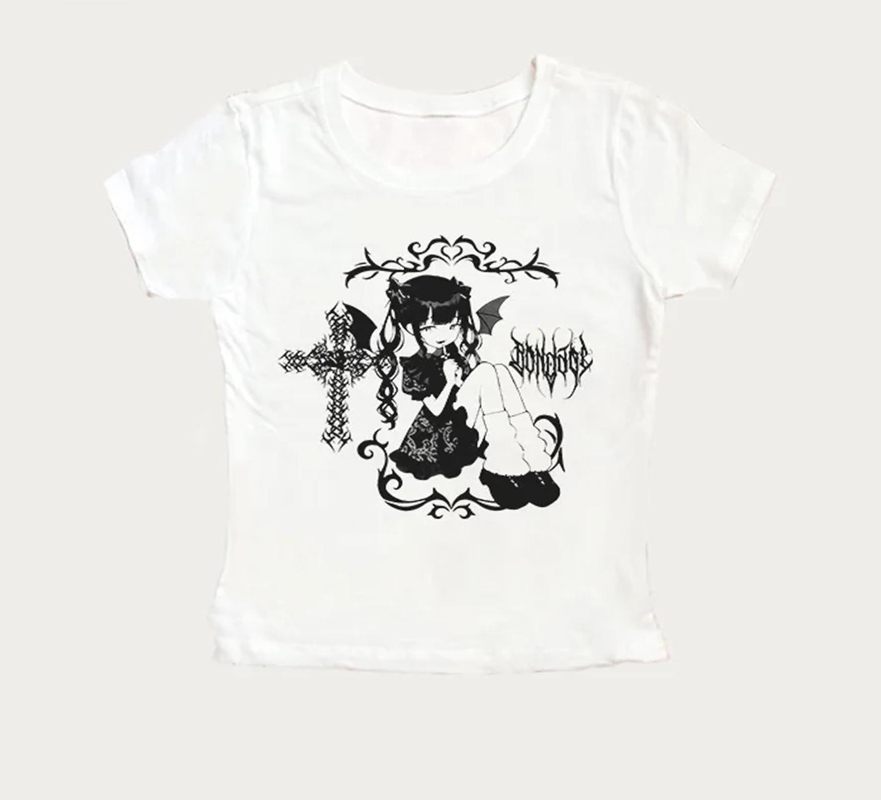 Y2k Style Gothic Graphic Tshirt 2000s Vintage Slim Sexy Punk Grunge Crop Top Summer Aesthetic Harajuku Short Sleeves Baby Tees S
Y2k Style Gothic Graphic Tshirt 2000s Vintage Slim Sexy Punk Grunge Crop Top Summer Aesthetic Harajuku Short Sleeves Baby Tees S