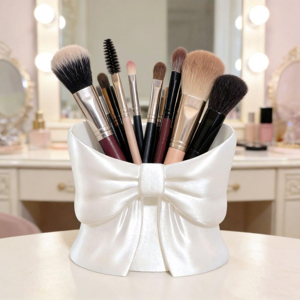 3D Printed Bow Shaped Pen Holder, Cute Desktop Storage Organizer for Makeup Brushes Pens Stationery Modern Vanity Desk Decor
3D Printed Bow Shaped Pen Holder, Cute Desktop Storage Organizer for Makeup Brushes Pens Stationery Modern Vanity Desk Decor