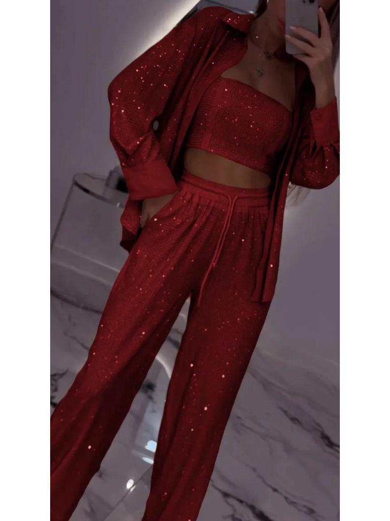 European & American Casual Sequin Suit: Bandeau, Loose Jacket & Wide-Leg Pants Set (2025) 3XL червоний
European & American Casual Sequin Suit: Bandeau, Loose Jacket & Wide-Leg Pants Set (2025) 3XL червоний