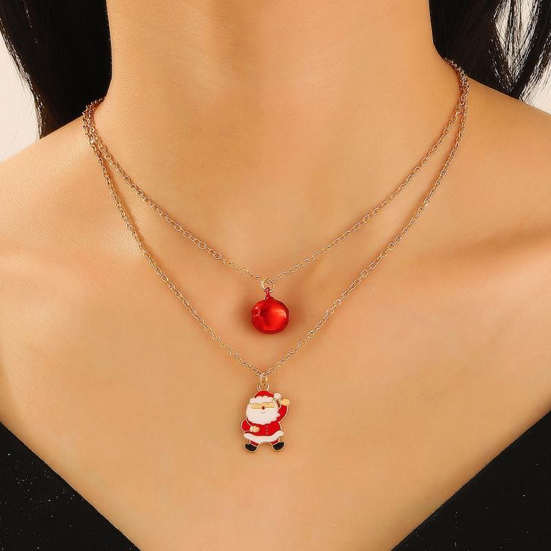 Двухслойное рождественское ожерелье Санта Колокольчик Елка Олень Кулон Цепочка на ключицу Праздничные украшения Подарок для женщин